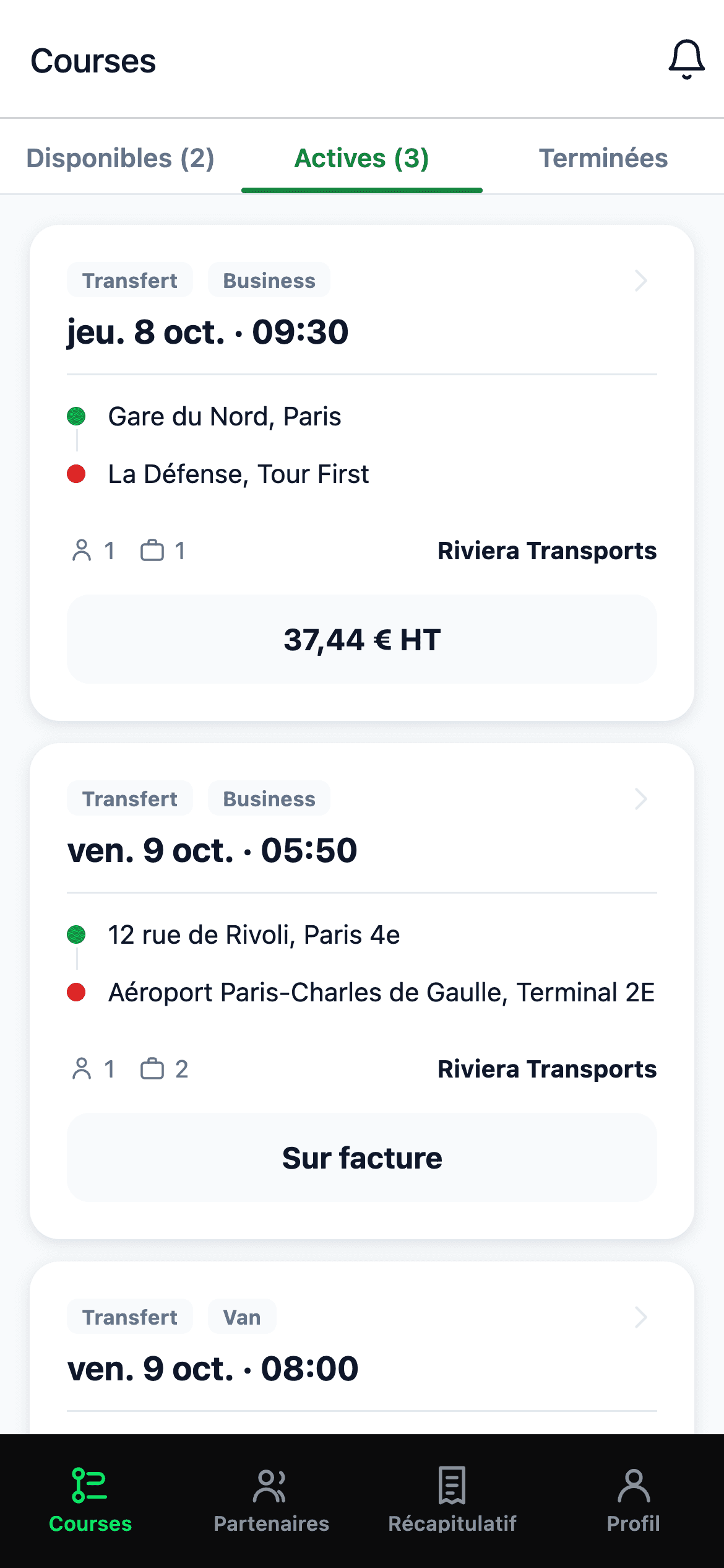 L’application chauffeur : la liste de ses courses