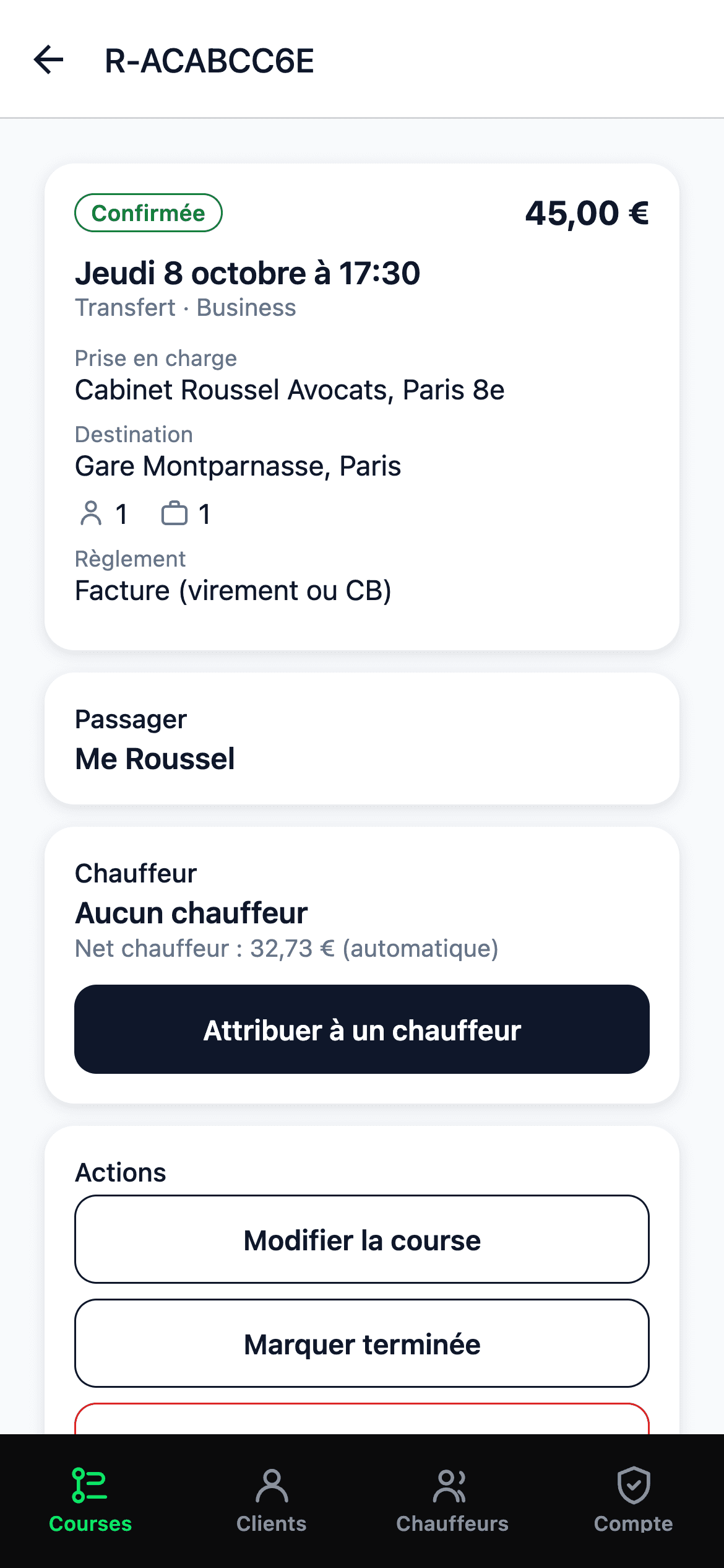 L’application Dispatch : l’attribution d’une course à un chauffeur